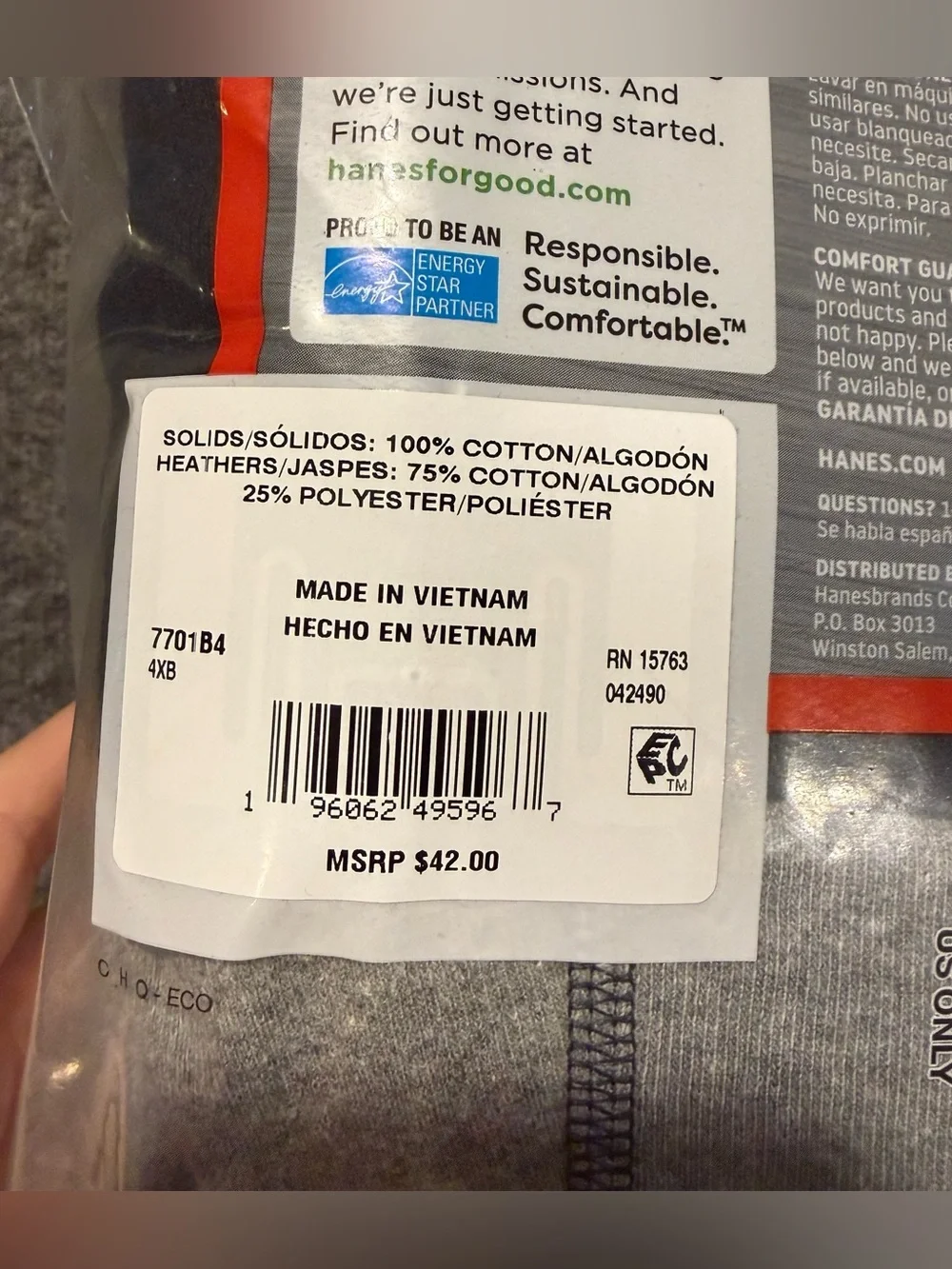 Hanes 4 Pack Tagless Boxer Briefs Mens 4XB Big Man 56-58 gray black Wicking Soft